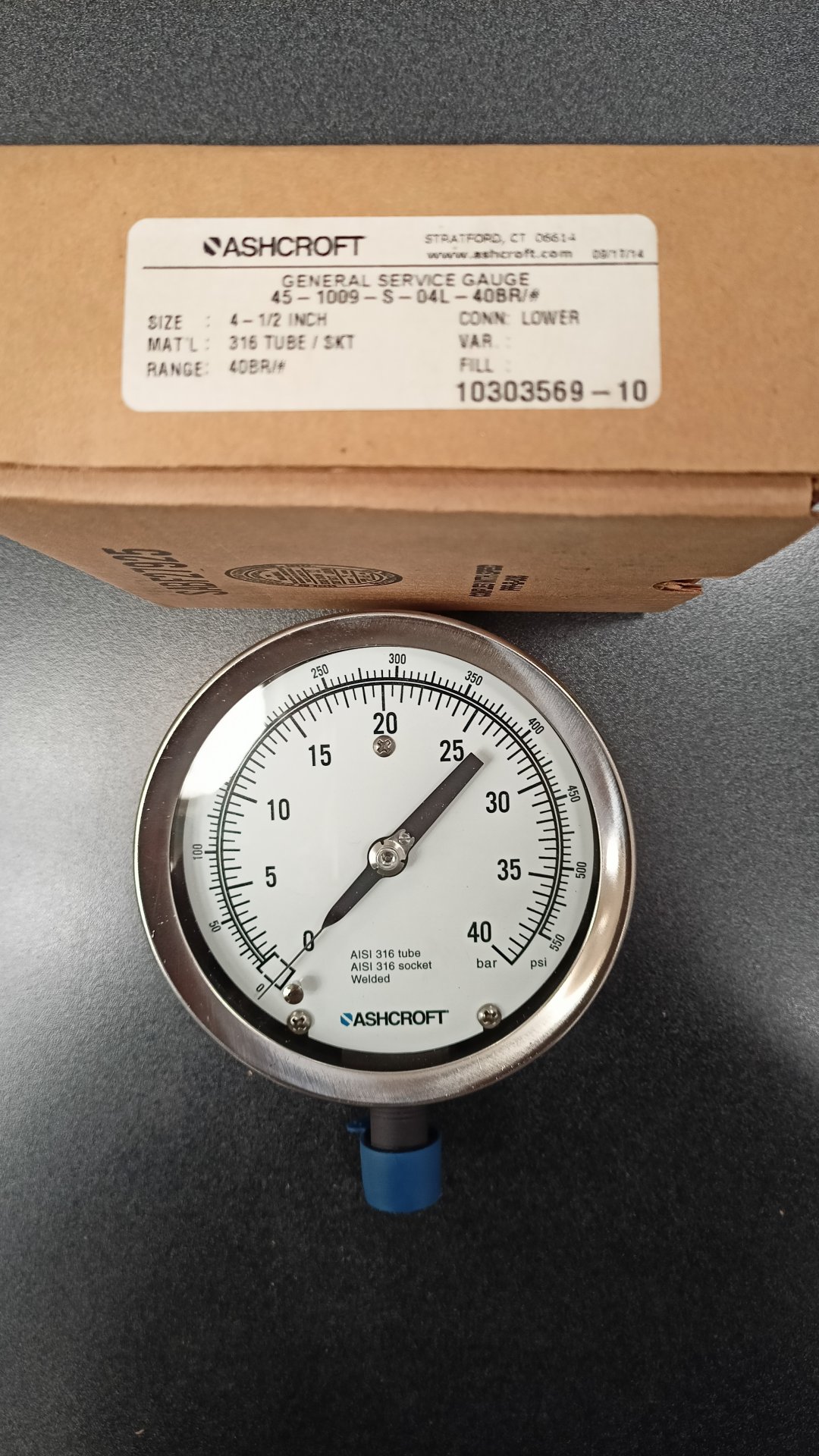 45-1009S-04L-0/40 BAR DUAL (PSI) MANOMETRO